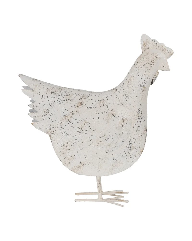 FIGURA GALLINA BLANCO ROZADO METAL 17 X 43,50 X 48 CM