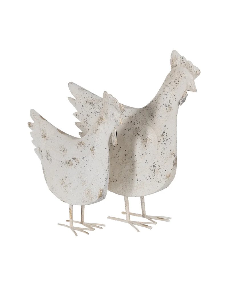 FIGURA GALLINA BLANCO ROZADO METAL 17 X 43,50 X 48 CM