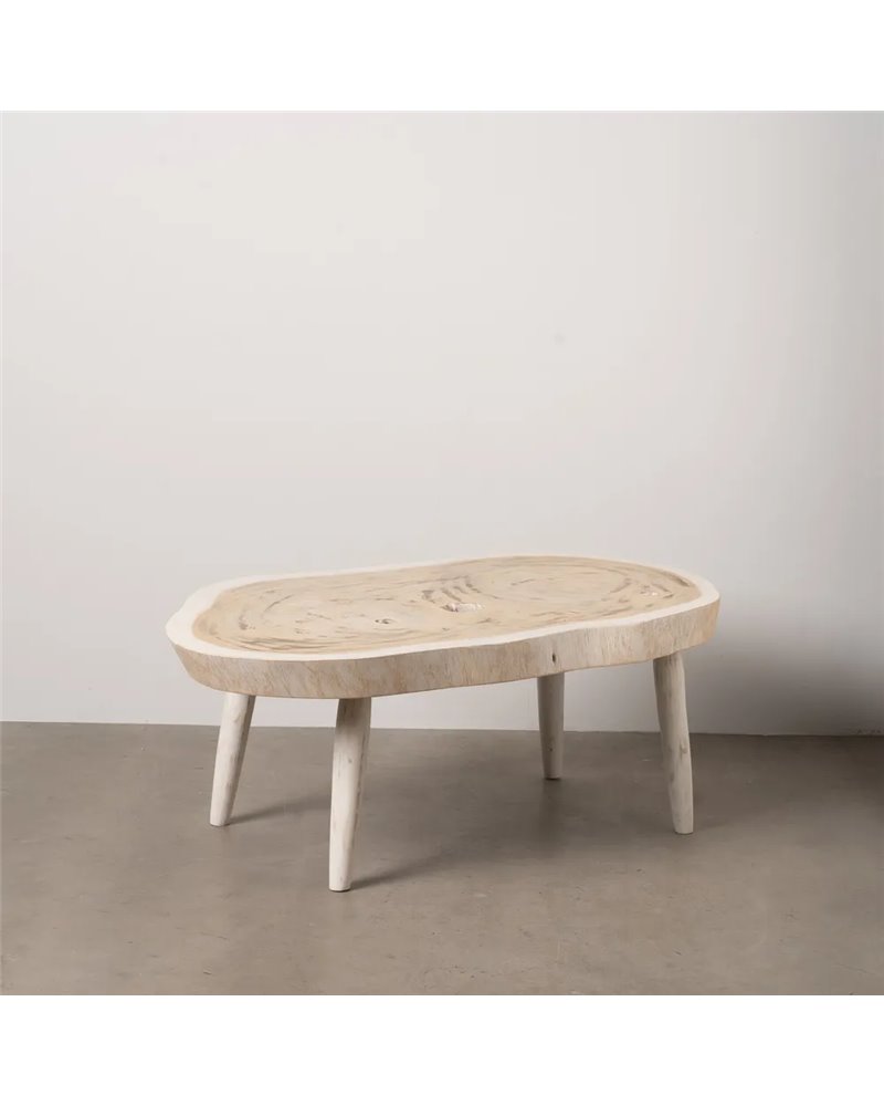 MESA CENTRO BLANCO ROZADO MADERA DE SUAR 100 X 70 X 45 CM