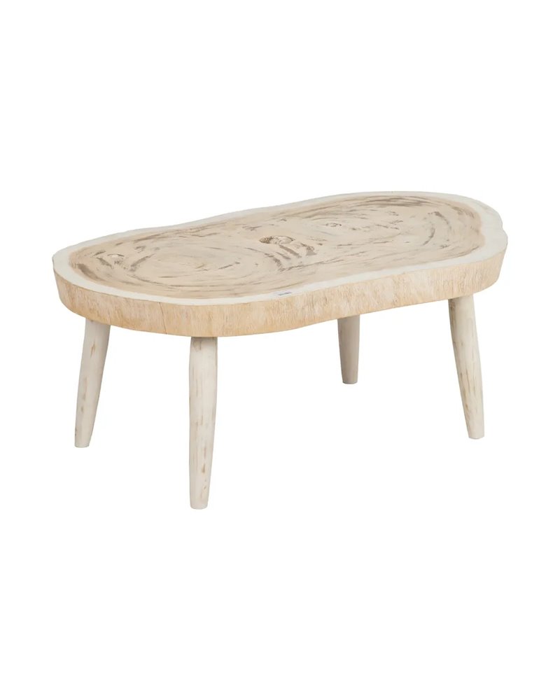 MESA CENTRO BLANCO ROZADO MADERA DE SUAR 100 X 70 X 45 CM