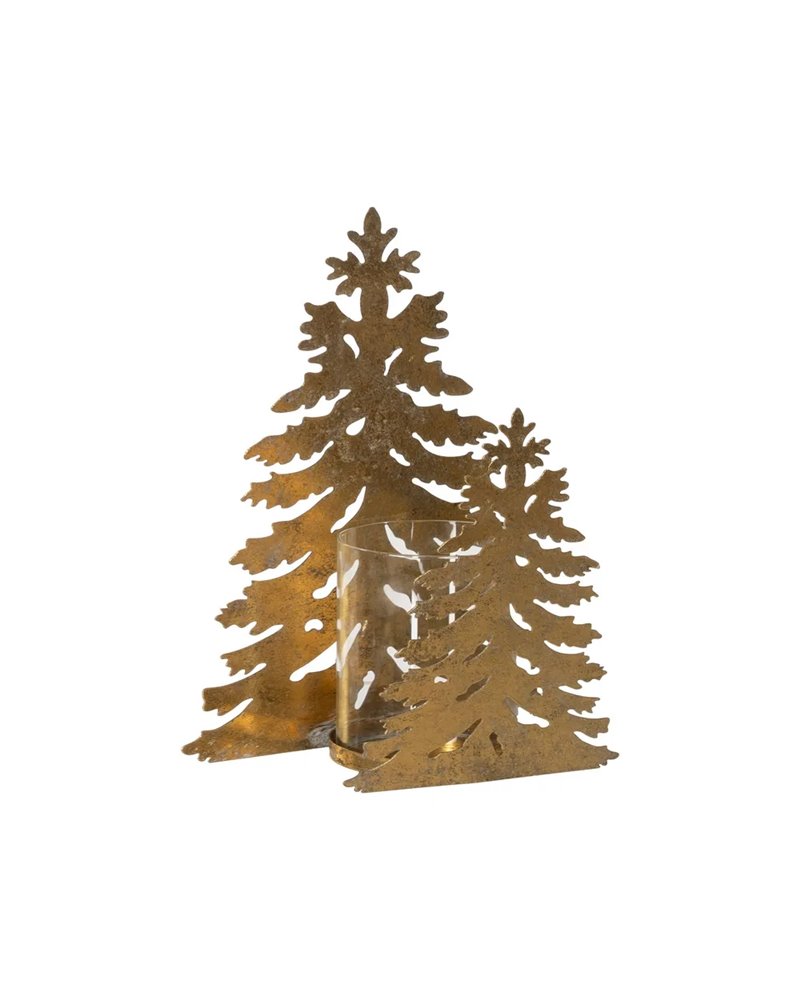 PORTAVELAS ÁRBOL ORO METAL DECORACIÓN 20 X 9,50 X 32 CM