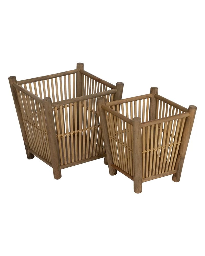 S/2 MACETEROS NATURAL BAMBÚ DECORACIÓN 32,50 X 32,50 X 34 CM