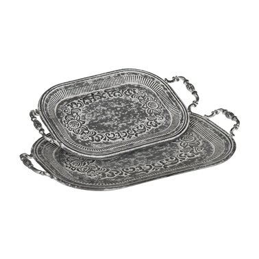S/2 BANDEJAS GRIS METAL DECORACIÓN 49,50 X 31 X 5,50 CM