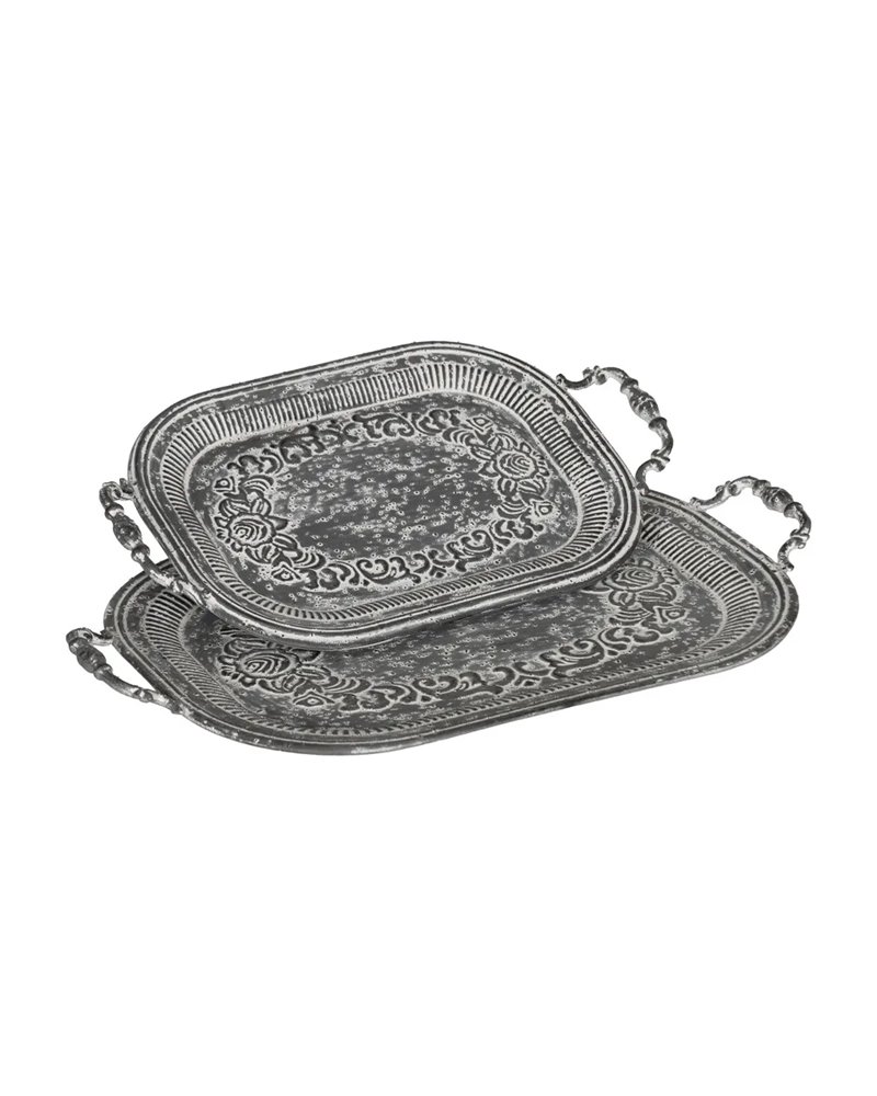S/2 BANDEJAS GRIS METAL DECORACIÓN 49,50 X 31 X 5,50 CM