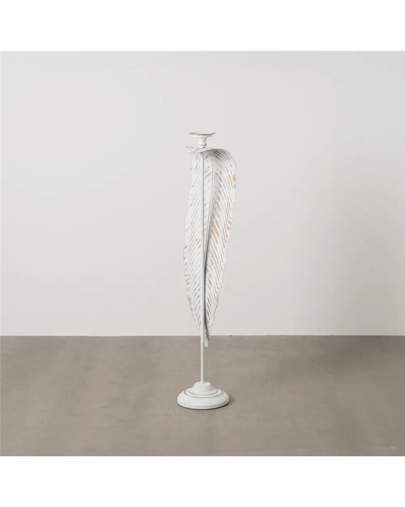 PORTAVELAS HOJA BLANCO METAL DECORACIÓN 23,50 X 22,50 X 118