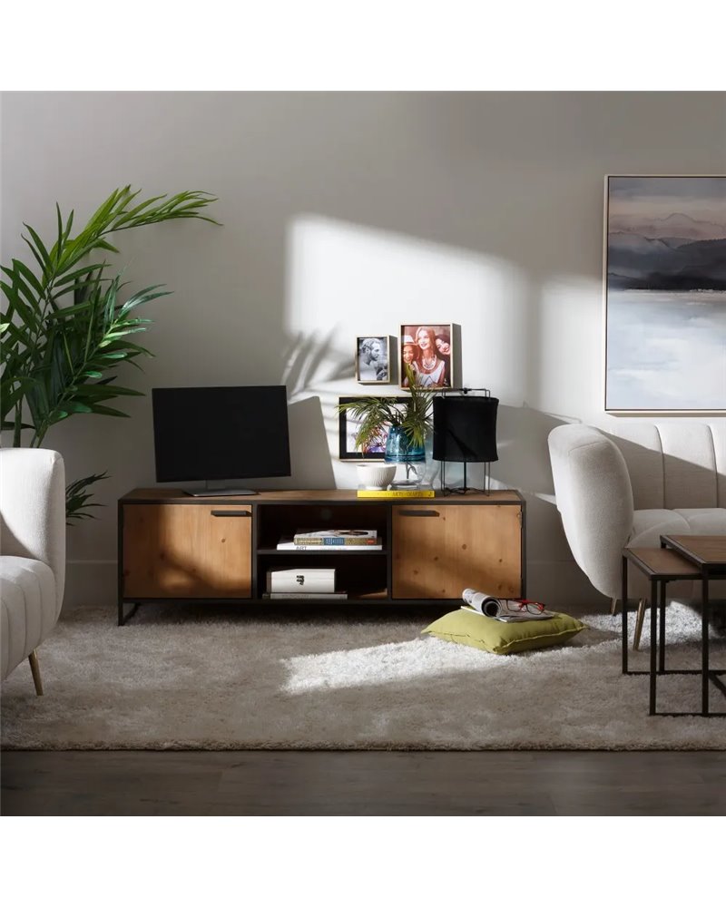 MUEBLE TV MARRÓN-NEGRO MADERA / METAL 150 X 40 X 49 CM