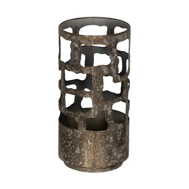 PORTAVELAS ORO ENVEJECIDO METAL 15 X 15 X 30 CM
