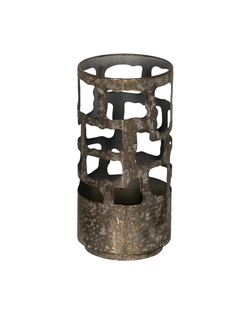 PORTAVELAS ORO ENVEJECIDO METAL 15 X 15 X 30 CM