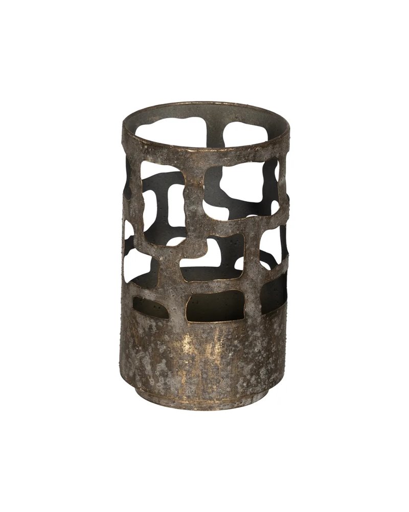 PORTAVELAS ORO ENVEJECIDO METAL 15 X 15 X 25 CM