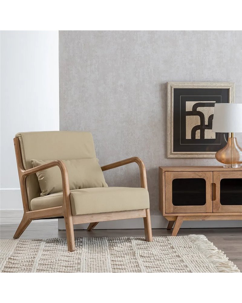 SILLÓN NATURAL-BEIGE TEJIDO-MADERA 66 X 85 X 74 CM
