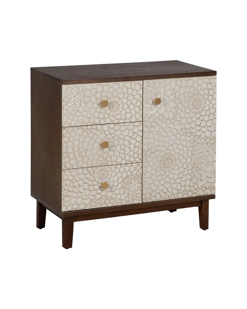 MUEBLE RECIBIDOR TALLADA BLANCO-MARRÓN 80 X 39 X 80 CM