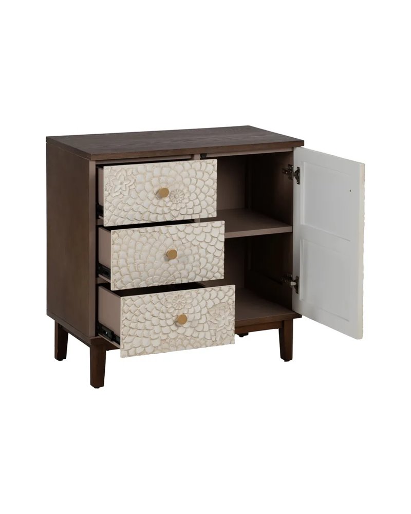 MUEBLE RECIBIDOR TALLADA BLANCO-MARRÓN 80 X 39 X 80 CM