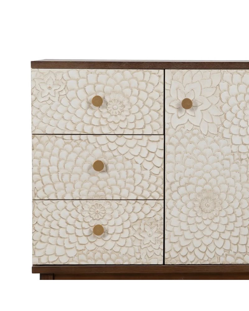 MUEBLE RECIBIDOR TALLADA BLANCO-MARRÓN 80 X 39 X 80 CM