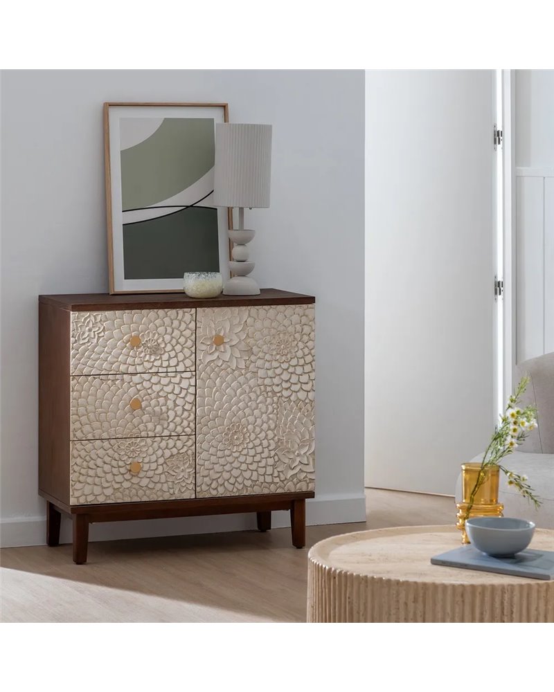 MUEBLE RECIBIDOR TALLADA BLANCO-MARRÓN 80 X 39 X 80 CM