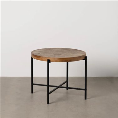 MESITA NATURAL-NEGRO METAL-MADERA 69 X 69 X 52,50 CM