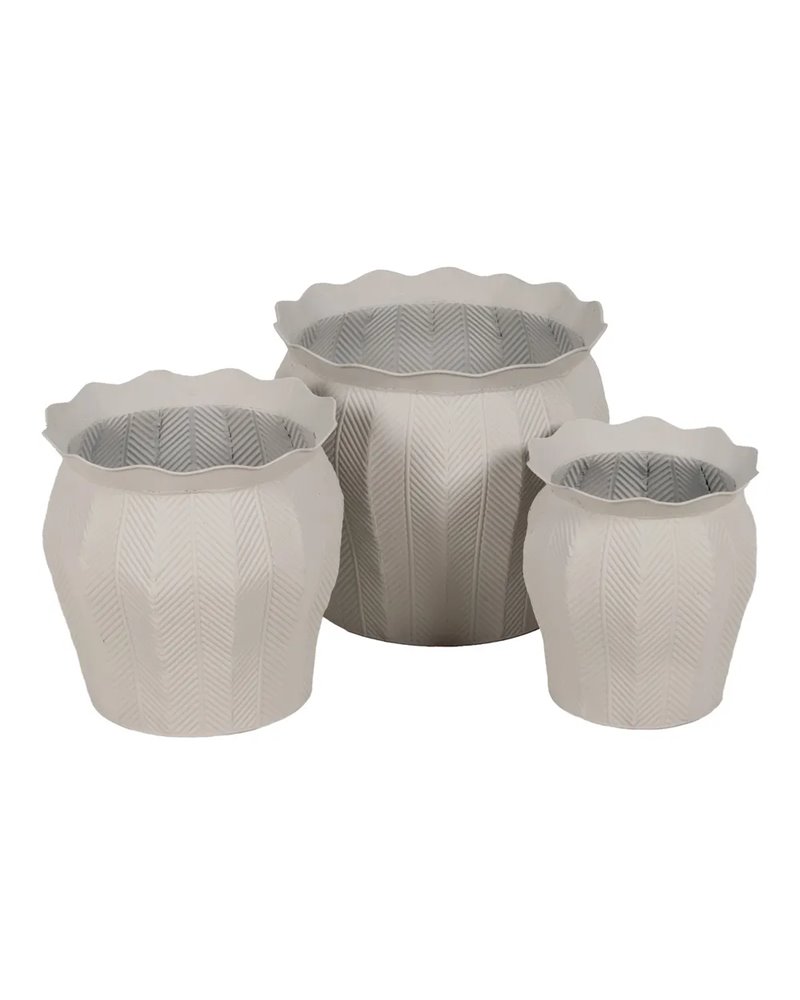 S/3 MACETEROS BLANCO METAL DECORACIÓN 25 X 25 X 28 CM