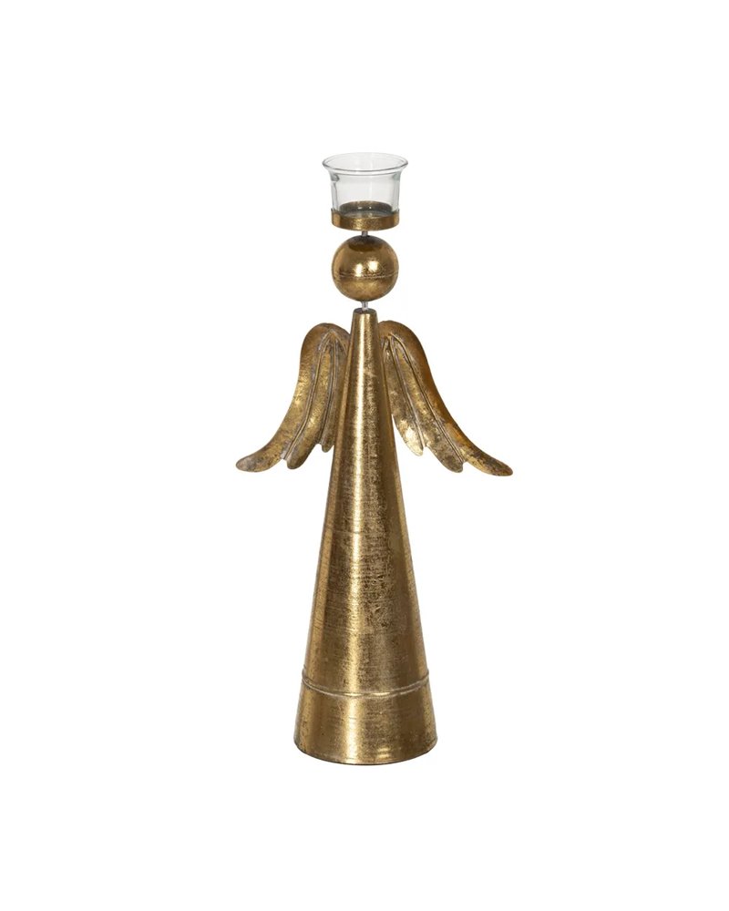 PORTAVELAS ÁNGEL ORO METAL-CRISTAL 22,50 X 11 X 45 CM