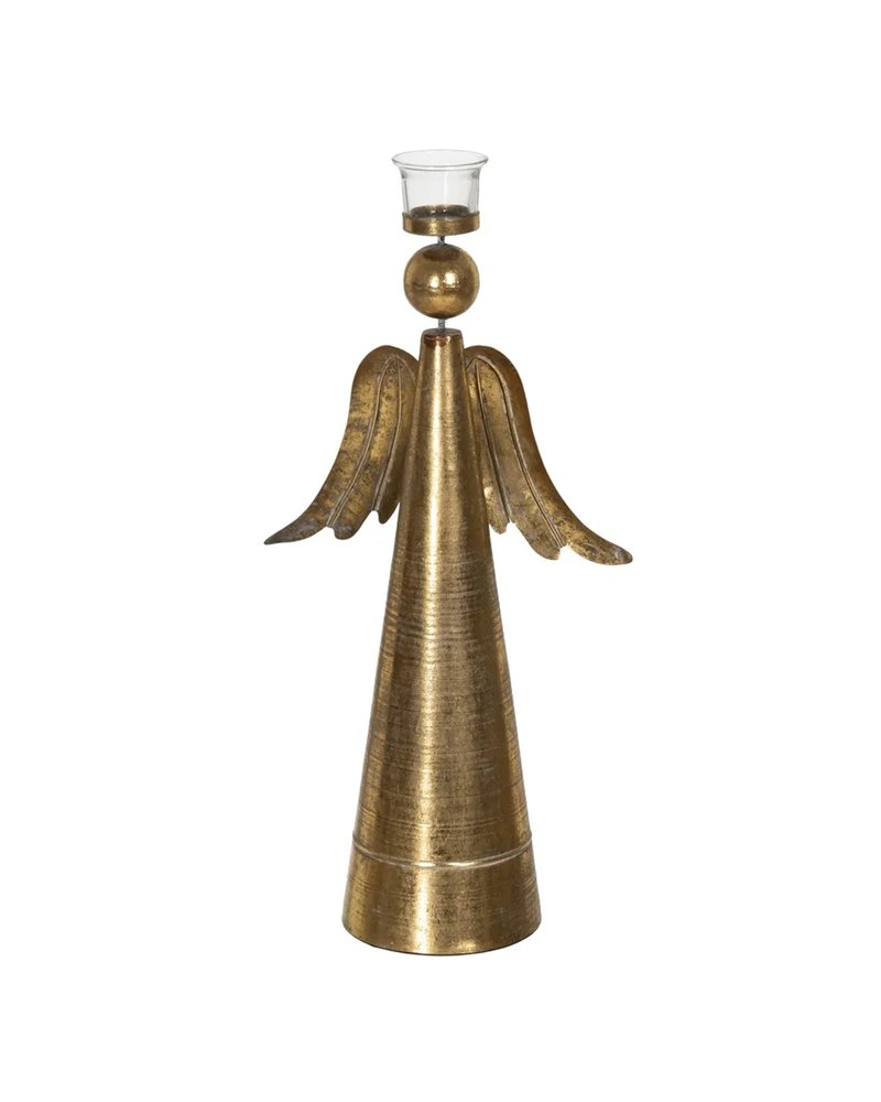 PORTAVELAS ÁNGEL ORO METAL-CRISTAL 26,50 X 13,50 X 52,50 CM