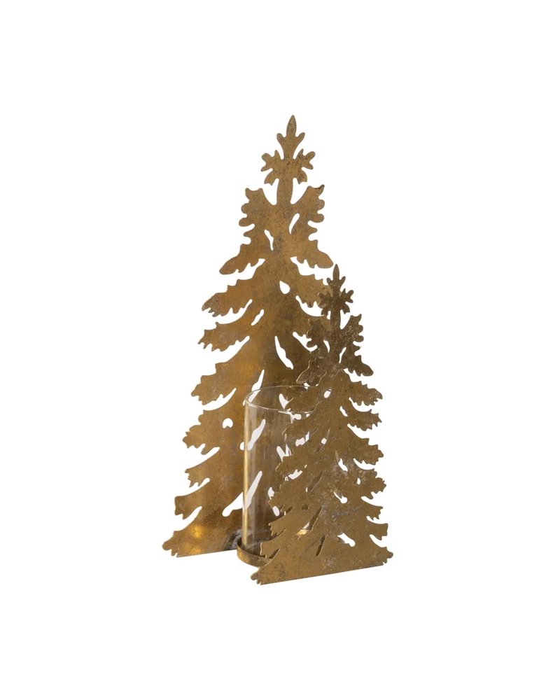 PORTAVELAS ÁRBOL ORO METAL DECORACIÓN 22 X 11 X 41,50 CM