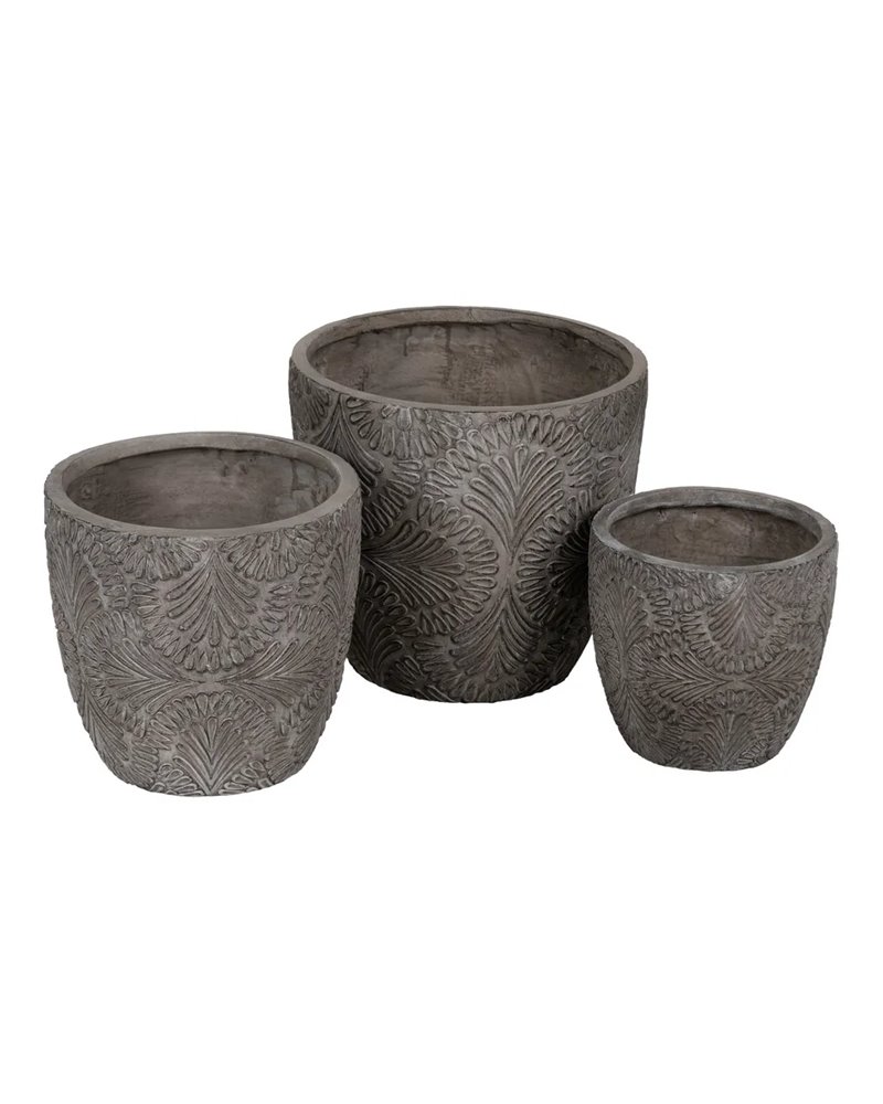 S/3 MACETEROS GRIS FIBRA DE MAGNESIO 37 X 37 X 35 CM