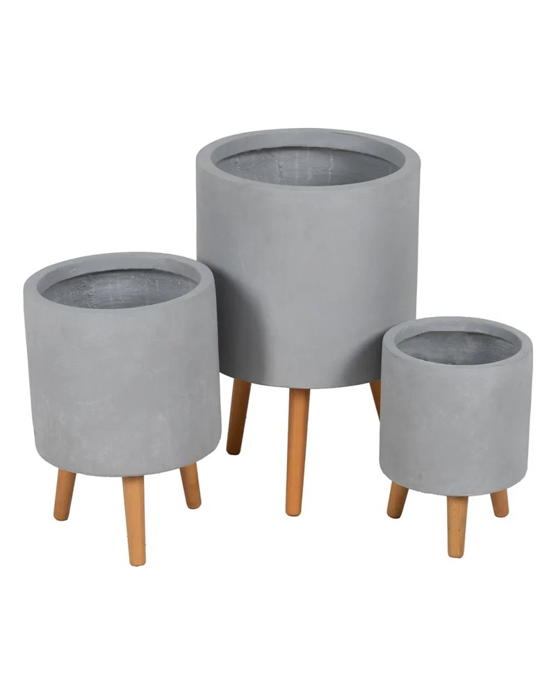 S/3 MACETEROS GRIS FIBRA DE MAGNESIO 36 X 36 X 56 CM