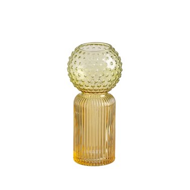 JARRÓN VERDE-AMARILLO CRISTAL DECORACIÓN 9,50 X 9,50 X 19,50