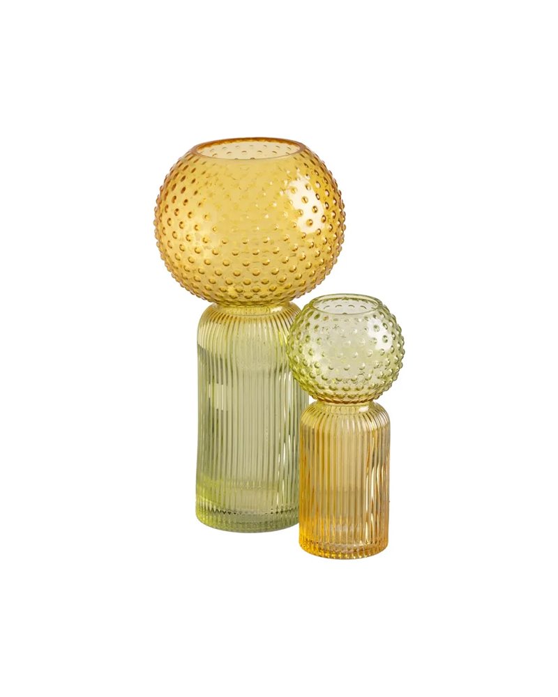 JARRÓN VERDE-AMARILLO CRISTAL DECORACIÓN 9,50 X 9,50 X 19,50
