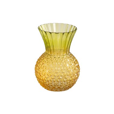 JARRÓN PIÑA VERDE-AMARILLO CRISTAL 17 X 17 X 22 CM
