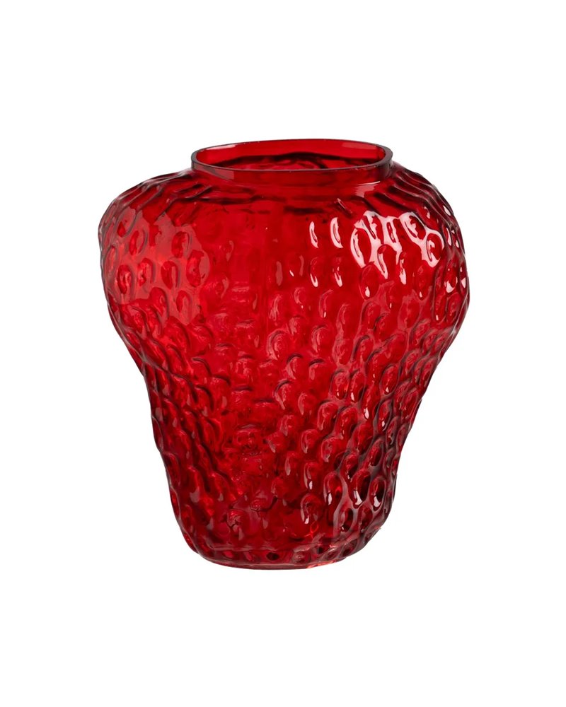 JARRÓN FRESA ROJO CRISTAL DECORACIÓN 23 X 19 X 25 CM