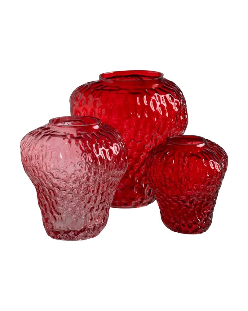 JARRÓN FRESA ROJO CRISTAL DECORACIÓN 23 X 19 X 25 CM