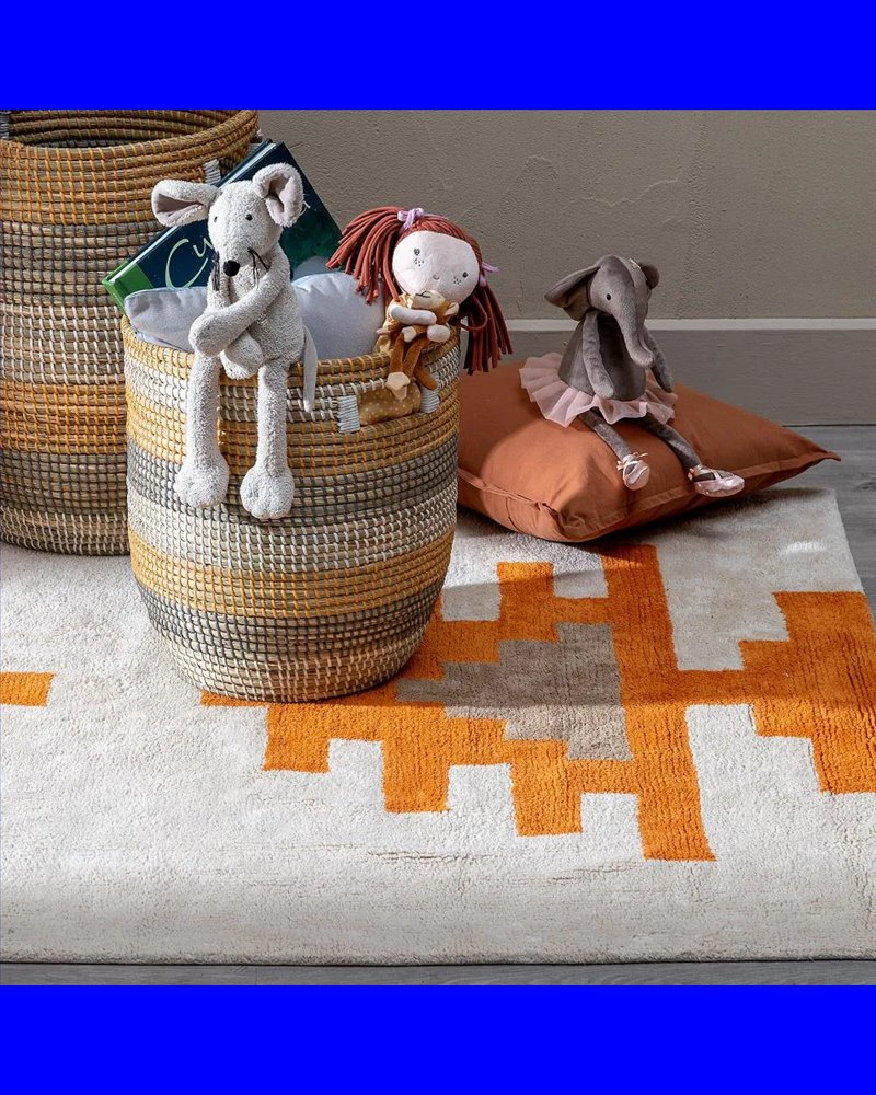 ALFOMBRA AZTECA BLANCO-NARANJA ALGODÓN 160 X 120 CM