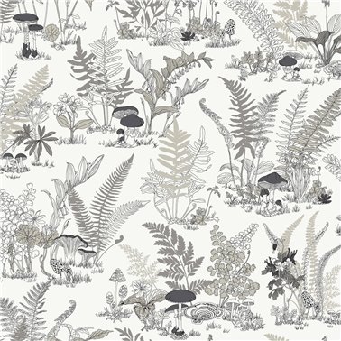 Mushroom Garden Toile Black Grey RT7893
