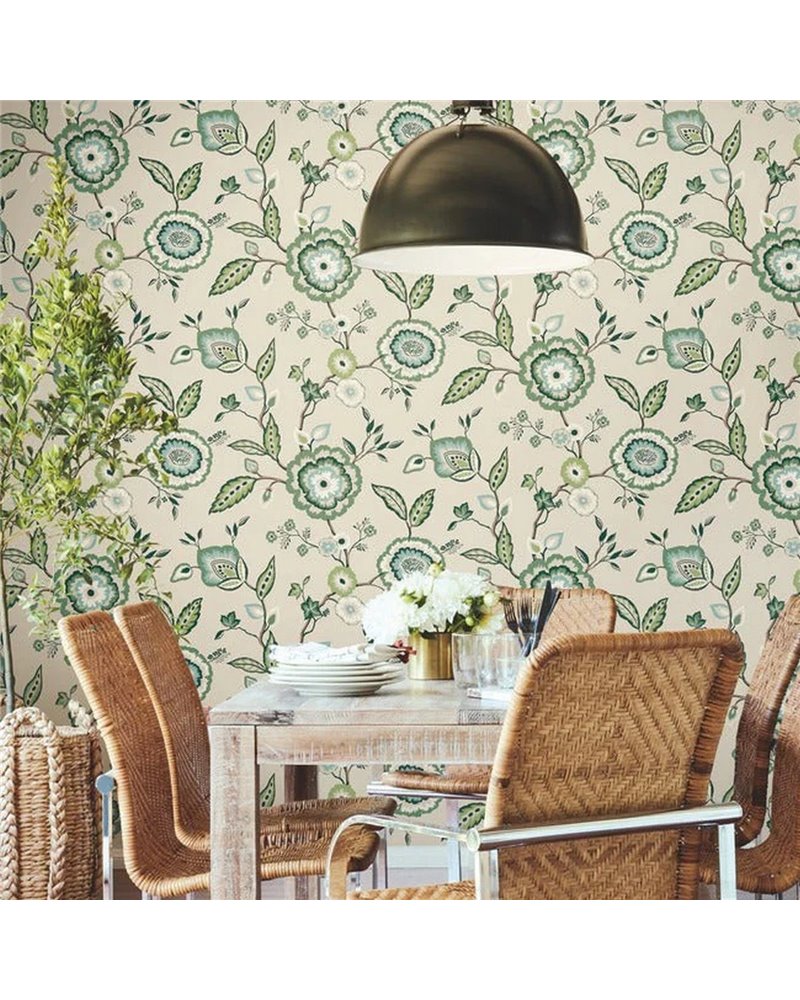 Dahlia Blooms Linen Jade GO8233
