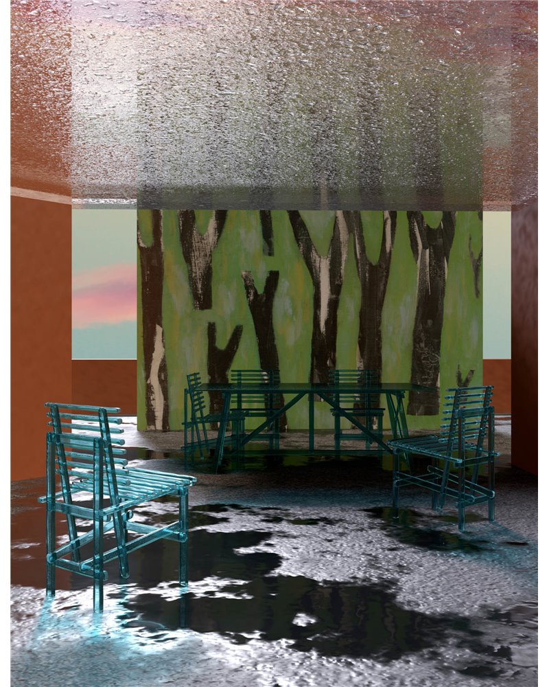 ALBERI NERI SU FONDO VERDE SE33647